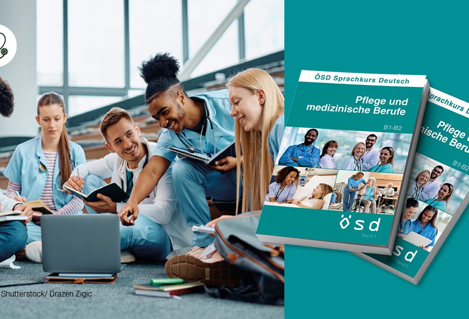 5 Auszubildende erweitern gerade ihre Sprachkompetenzen in der Pflege. Der ÖSD-Sprachkurs Deutsch Pflege und medizinische Berufe macht es möglich.